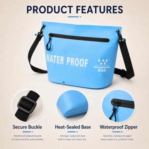 AURALIN Waterproof Dry Bag 4 L Sky Blue PVC Airtight Zip Shoulder Strap — view 3