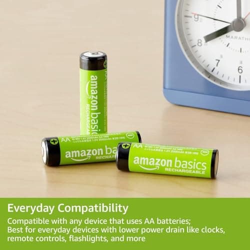 Amazon Basics 8-Pack Rechargeable AA NiMH Batteries, 2000 mAh, 1.2V, Recharge up to 1000x Times, Pre-Charged — view 3
