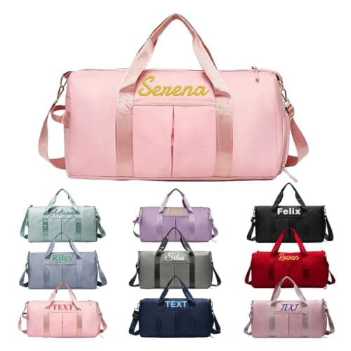 Personalized Duffel Bag with Embroidered Name, Custom Travel Gym Bag with Shoe Compartment & Wet Dry Pocket, Large Overnight Weekend Bag for Women Men