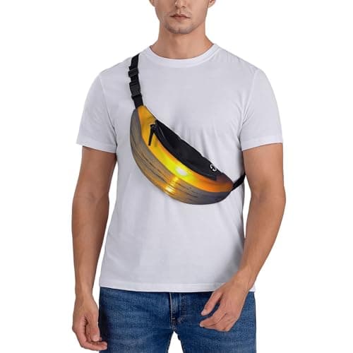 Sunset at Honeymoon Island State Park Print Bum Bag, Waist Fanny Packs with Headphone Jack and Adjustable Belt Cross Body Bumbags for Travel Running Jogging Workout Hiking — view 6