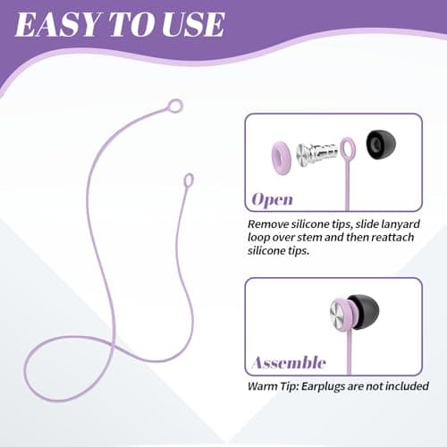 NECXON Earplug Lanyard, Tug-Resistant Safety Cord, Silicone, Purple, Earplug Connector Cord, Anti-Lost, Prevents Earplugs from Falling — view 4