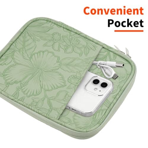 HoYiXi Universal Sleeve Bag for 6-6.8 inch E-Book Reader Compatible with 6.8" Kindle Paperwhite 2025-2012/6" All-new Kindle/Kobo/PocketBook,6" EReader With Anti-Drop Protective Cover,Green leaves — view 6