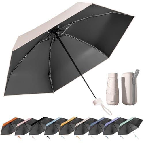 MPXEAVG UV Umbrella, Sun Umbrellas, Compact Umbrella mini with Case, for Women Handbag Size, UV Protection for Men Women (Beige)