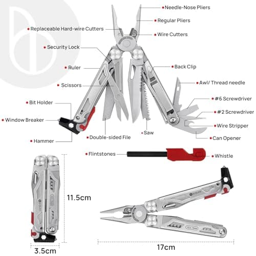 BIBURY Multitools, Camping Multi Tool Foldable Pliers with Scissors & Flint — view 2