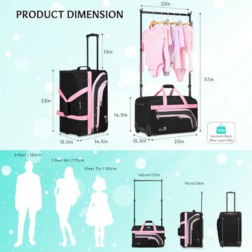 Dance Bag with Garment Rack, 23" Bling Dance Bag, Collapsible Dance Competition Bags with Stand for Shows, Livestreamers, Travel, Pink, Fashion (Pink-23" no Curtain) — view 4