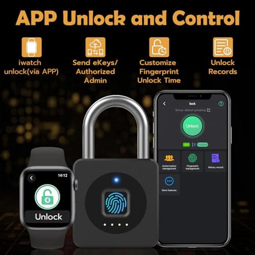 Anweller Fingerprint Padlock with APP, Steel Cable Keyless Biometric Smart Padlock,Gym Locker Padlocks Waterproof for Gym, Locker, Helmet, Gate, Fence, Luggage — view 3