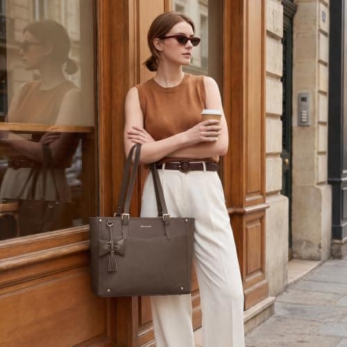 RAINSMORE Tote Bags for Women Large Handbag with 14 inch Laptop Coffee — view 2