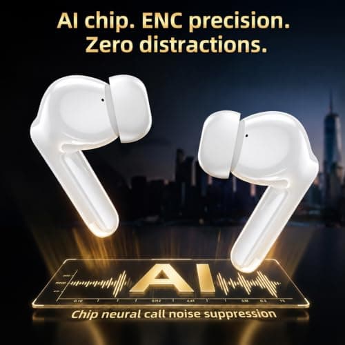 100H Bluetooth 6.0 Wireless Earbuds, Ear Buds 14.2mm Drivers with Big Bass Earphones, Air Pro 4 3 with ENC Noise Cancellation, 3g Lite In Ear Headphones, IP7 for iPhone Samsung Google Android, White — view 5