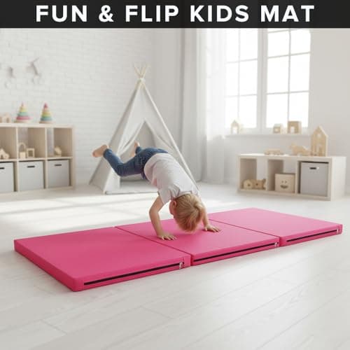 Exercise Mat – Tri-Fold PU Leather Yoga, Pilates & Gymnastics Mat, 6cm Thick Cushioned, Non-Slip, Foldable Home Gym Fitness Mat for Kids, Adults & Family Workouts (Pink) — view 6