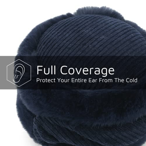 Zeltauto Women’s Winter Earmuffs Adjustable Foldable Faux Fur Plush Ear Warmer Full Ear Surrounded (Navy Blue) — view 3