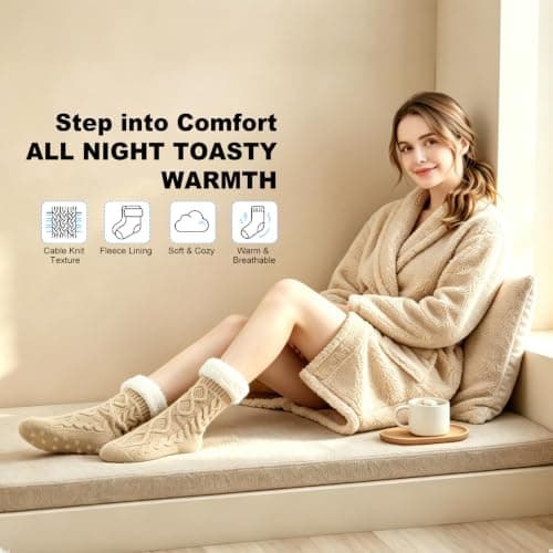 Womens Fleece Lined Slipper Socks, Non Slip Grips Warm Fluffy House Socks — view 4