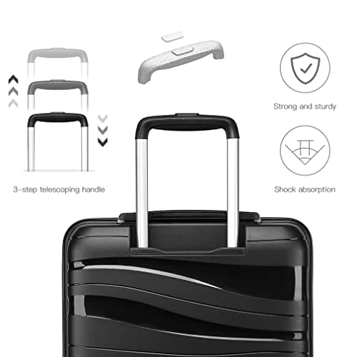 Kono Suitcase Sets of 2 Piece Lightweight Carry On Hand Cabin Luggage Polypropylene Hard Shell Suitcase with TSA Lock Spinner Wheels Travel with Beauty Case (Set of 2, Black) — view 5