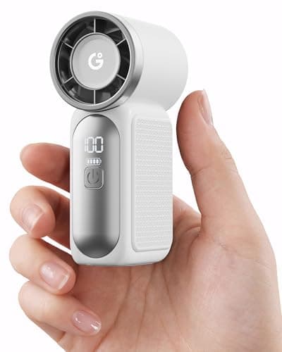 gaiatop Portable Handheld Mini Fan, 6 Speeds 16900 RPM High Velocity Personal Summer Essential with LED Display, USB Rechargeable, with Lanyard for Makeup, Travel, Outdoor, Gift for Women Girl, White