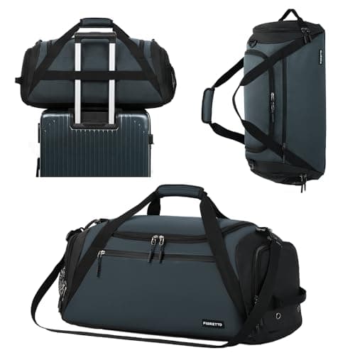 FIORETTO 45L Mens Sports Gym Bag with Wet Pocket & Shoe Compartment, Travel Duffle Bag Overnight Bag with Padded Shoulder Strap, Water-Resistant Holdall for Swimming, Basketball, Football Grey