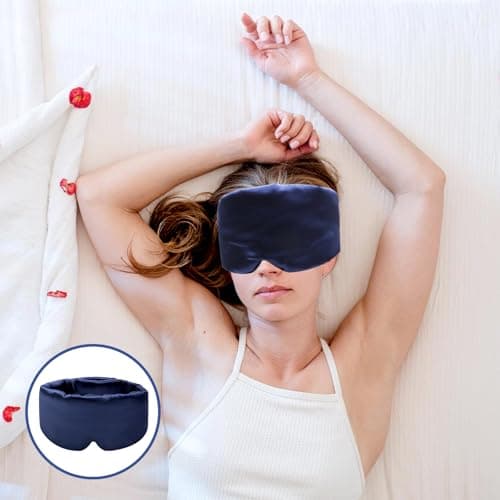 Sleep Mask, VEGCOO Silk Sleeping Mask 100% Blackout Eye Mask for Sleeping Soft & Comfortable Sleep Eye Mask with Earplugs & Storage Bag, Adjustable Blindfold for Women Men All Night Sleep (Navy) — view 4