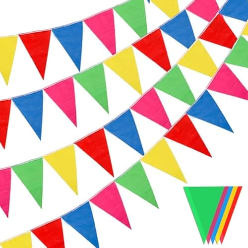 Bunting Banners Multicolor Nylon Fabric Triangle Flags Outdoor Garden Banner for Wedding Birthday Party Garden Brand Opening Home Festival Decorations (40 Meters 80 Flags)