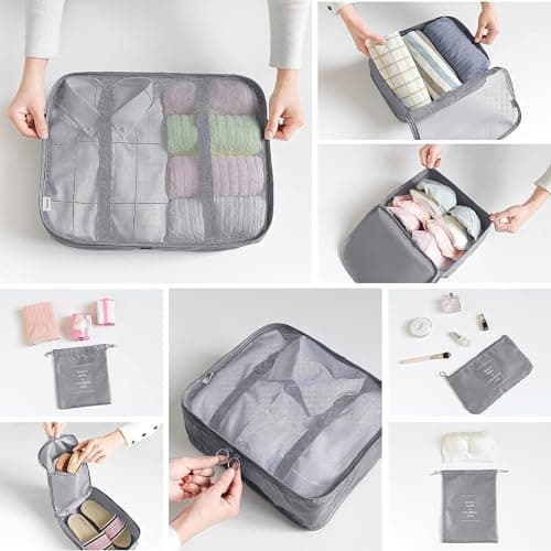 LANSKLBD 6/8 Set Packing Cubes for Suitcases Travel Luggage Packing Organizers,Travel Accessories Essentials Luggage Organizer with Shoe/Tioletry/Laundry Bag (Grey, 8 set) — view 4
