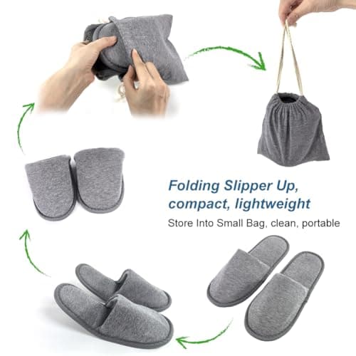 EQLEF Travel Slipper for Women and Men with Storage Bag, 1 Pair Outdoor Foldable Portable Non-Disposable Spa Slippers (Grey, UK Footwear Size System, Adult, Men, Numeric Range, Medium, 6, 9) — view 6