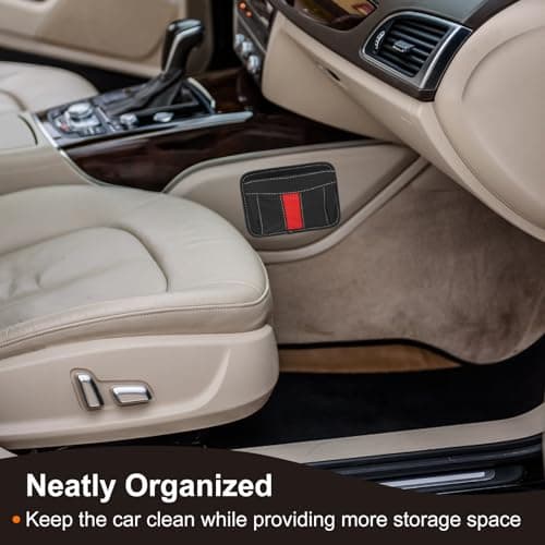 sourcing map Car Seat Side Pocket Organizer PU Leather Auto Door Console Storage Bag Car Seat Gap Filler Multifunctional Car Pocket Pouch for Keys Coins Phone Sunglasses, Beige — view 5