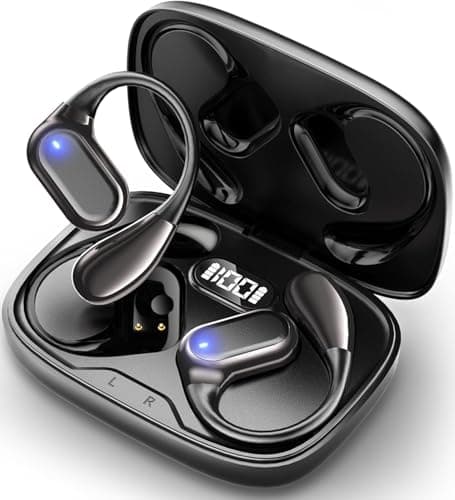 Wireless Earbuds Sports, Open ear Headphones Bluetooth 5.4, with 4 ENC Noise Cancelling HD Mic Earphones, for iPhone/Android, IP7 Waterproof, 40H Playtime, LED Display for Workouts Running Fitness