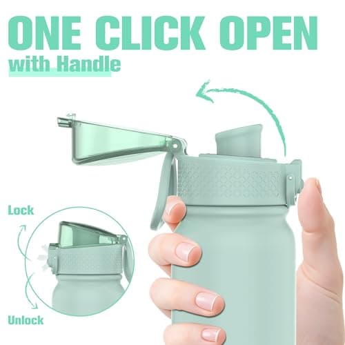 GOPPUS 600ml/20oz Insulated Water Bottle with Spout Lid (No Straw) Leakproof Stainless Steel Sports Bottle with One Hand Open Lid Double Wall Flask with Handle Keeps Drinks Cold BPA Free (Sage Green) — view 3