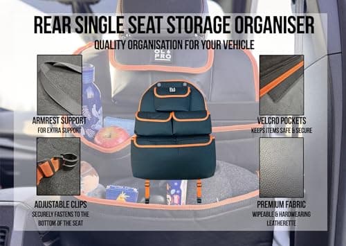 OLPRO Single Car Seat Storage Organiser – Orange – Waterproof Back Seat Protector with Closable Pockets – Kids Car Organiser, Easy to Install, Car Seat Tidy for Travel & Accessories — view 4