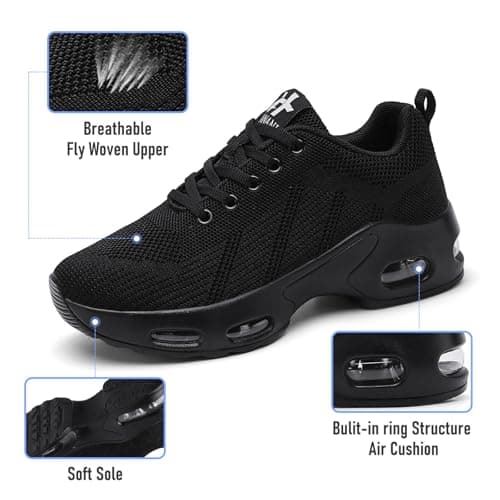 Womens Orthopedic Trainers Running Shoes Air Cushion Athletic Sports Lightweight Tennis Walking Sneakers Casual Mesh Breathable Ladies Fashion Plantar Fasciitis Jogging Shoes All Black UK 5.5 — view 4
