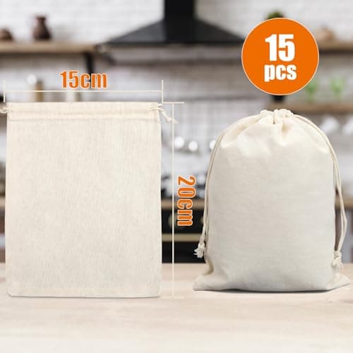 Cotton Muslin Bags 20×15 cm Cotton Drawstring Bag Reusable(15 Pcs) — view 3