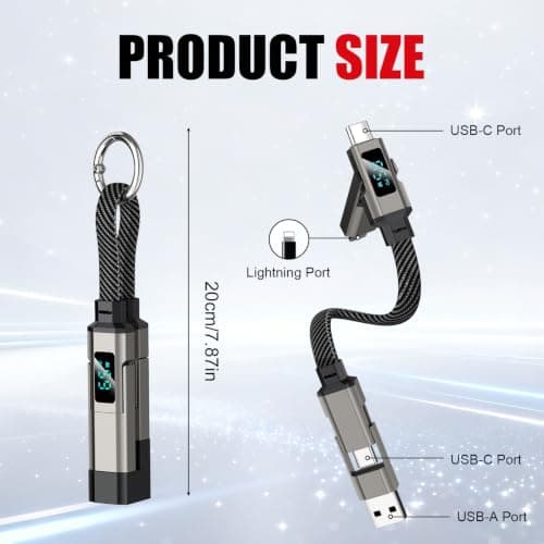 Haefan 4-in-1 USB Charging Cable Keychain, 65W Fast Charge with LED Display — view 2