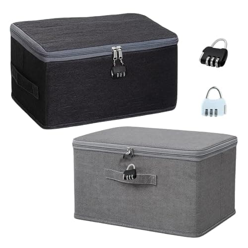 Lockable Storage Box, 2 Pack with Combination Locks, Secure Fabric Storage Box with Lock for Wardrobe, Under-Bed, Dorm Room, Travel, Large Size 30 x 20 x 14 cm