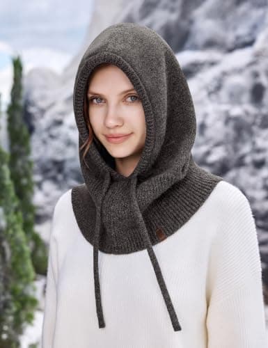 heekpek 2 in 1 Balaclava Hooded Scarf Neck Warmer for Women Men Dark Gray — view 2