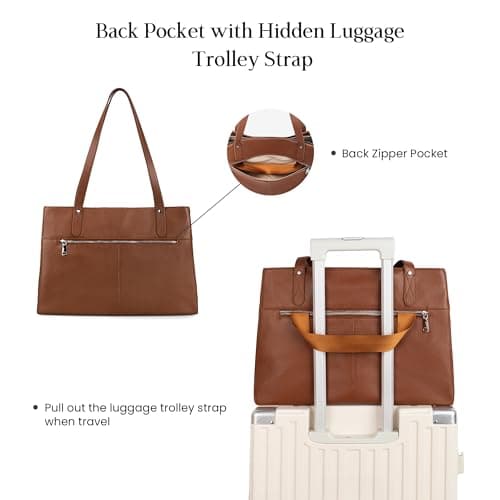 befen Large Tote Bag Genuine Leather Handbag for School Brown Laptop Handbag with Key Chain — view 6