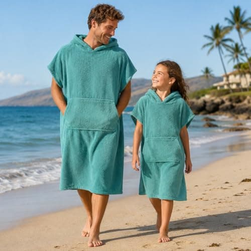Adore 100% Cotton Hooded Changing Robe Teal L/XL Poncho Towel — view 4