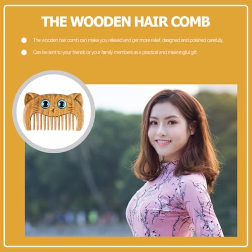 2pcs Natural Wooden Cat Design Hair Combs Travel Set — view 5