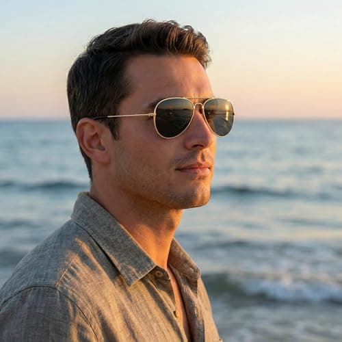 Komonee Pilot Style Designer Sunglasses - Gold Frame Black Lens Classic Retro Shades, Unisex Men & Women UV400 Protection Glasses, Great for Cycling Golf Fishing Sports & Holidays — view 6