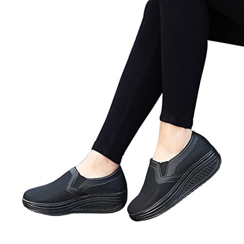 Women Slip on Walking Work Shoes Wedge Platform Trainers Mesh Upper Tennis Shoes Ladies Athletic Running Shoes Breathable Sneakers Air Cushion Slip-On Walking Shoes UK Size Orthopedic Shoes Black — view 3