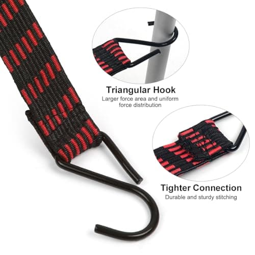 IKR 5Pcs Bungee Cords With Hooks, 2M/6.6FT Long Elastic Bungee Rope Luggage Bungee Straps Anti-Slip Flat Elasticity Rubber Straps For Luggage Camping Roof Racks Moving Cargo — view 4