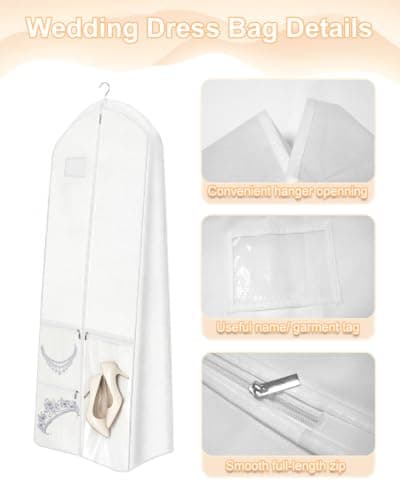 72" Breathable Wedding Dress Bag with Pockets and Carrier Bag — view 4