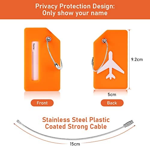 Flintronic 8 Pcs Luggage Tags, Silicone Baggage Labels, Suitcase ID Tag Set, Handbag Tag Labels Travel Accessories for Checked Luggage, Hand Luggage and Handbags - Orange — view 2