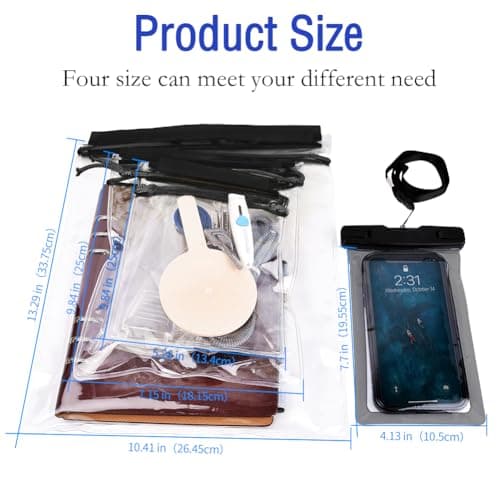 Garegce Clear Waterproof Pouch Bag, [4 Pack] Waterproof Bags Large Size Set, Waterproof Case Dry Bag for Beach/Swim/Boating/Kayaking/Hiking/Protect Phone/Camera/Cash/Document - Black — view 6