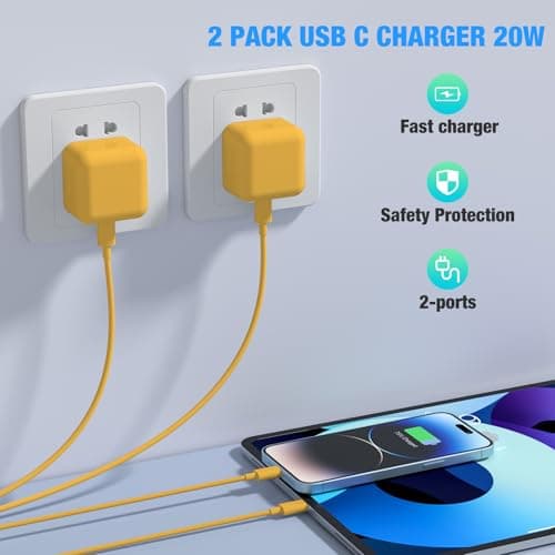 KTDRJN for iPhone Charger, 2Pack PD20W Fast Apple Charger 3.0A, iPhone charger fast charge with USB C To Lightning Cable 2M for iPhone 14 13 12 11 Pro Max XS XR X 8 7 6 Plus 5, iPad and iPod-Yellow — view 4