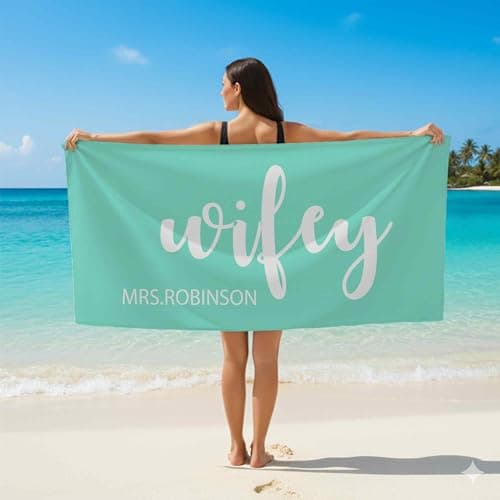 Print Maniacs Personalised Hubby and Wifey Beach Towel Custom Name Microfibre Towel Large Quick Dry Lightweight Travel Towel Honeymoon Holiday Pool Gym Spa Towels Couple Gift — view 5