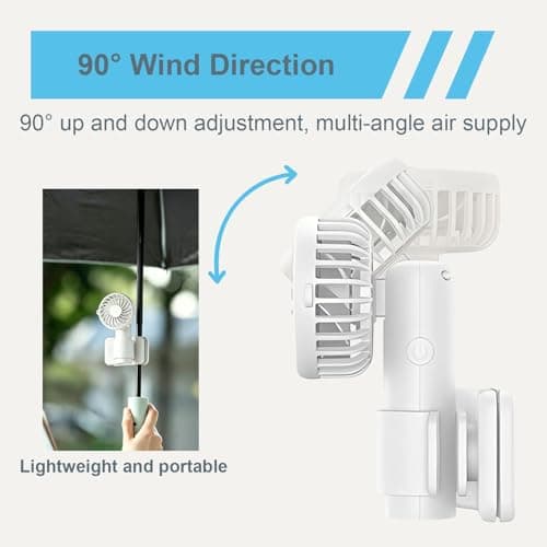 Civori Portable Mini Clip Fan, 3 Speed 90° Adjustable Umbrella Fan, Detachable Wearable Handheld Personal Cooling Fan for Stroller, Camping, Outdoor, Travel（White） — view 5