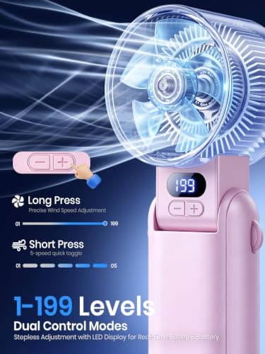 Deyhoc Handheld Fan Rechargeable with LED Display & Clip, 1-199 Speed — view 3
