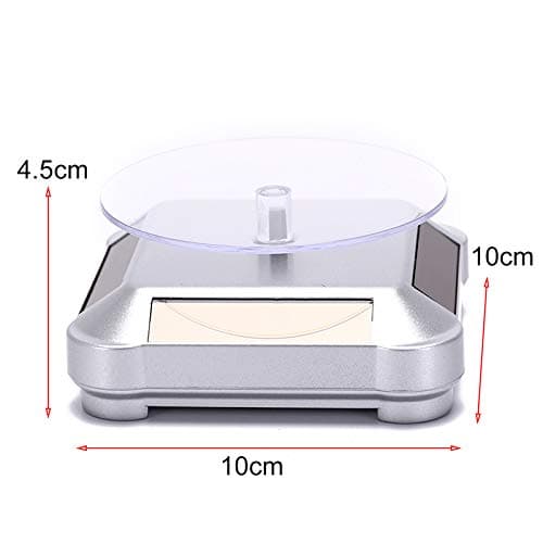 tooloflife Solar Powered Rotating stand Round-Silver Solar/AAA Battery Powered Showcase 2 Shapes 360 Degrees Turntable Rotating Watch Phone Jewelry Organizer Display Stand Mount Holder — view 3