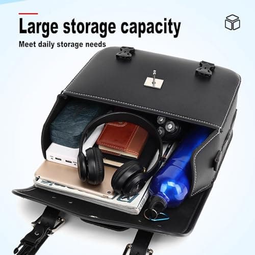 Motorcycle Saddle Bags PU Leather Waterproof, Moto Bag 20L Large Capacity, Motorcycle Tail Bags Combination Lock, Universal Moto Luggage 1 Pair Side Bag(A,33x13x25cm) — view 3