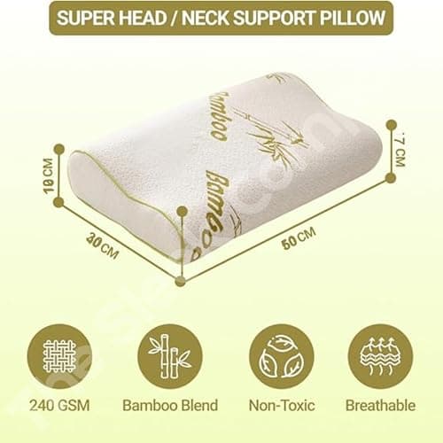 Luxury Small Contour Bamboo Memory Foam Pillow – 35D Firm Foam with Soft 240 GSM Bamboo Jacquard Cover – Ergonomic Pillow for Neck And Shoulder Pain – Best Orthopedic Pillows for All Sleeping position — view 2
