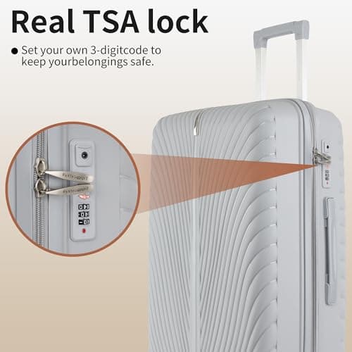 Fly Kite Luggage 24 Inch Medium Suitcase 100% Polypropylene Hard Shell with Aluminium Trolley Handle Real TSA 3 Digit Secure Lock 360° Smooth Wheels Lightweight Suitcase|Light Grey — view 4