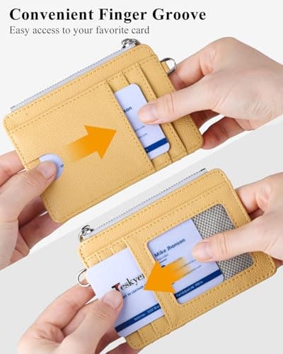 Teskyer Women Card Holder Wallet, Slim Credit Card Wallets, Minimalist, RFID Blocking, 1 ID Window, with Zipper, Holds up to 8 Cards, Yellow — view 3