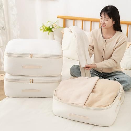 Fivaran Ultra Space Saving Self Compression Organizer, Comforter Storage Bag for Clothes, Blankets, Pillows, Duvet, Comforters, Bedding Sets and Much More (Khaki,L - 54 * 42 * 30cm) — view 6